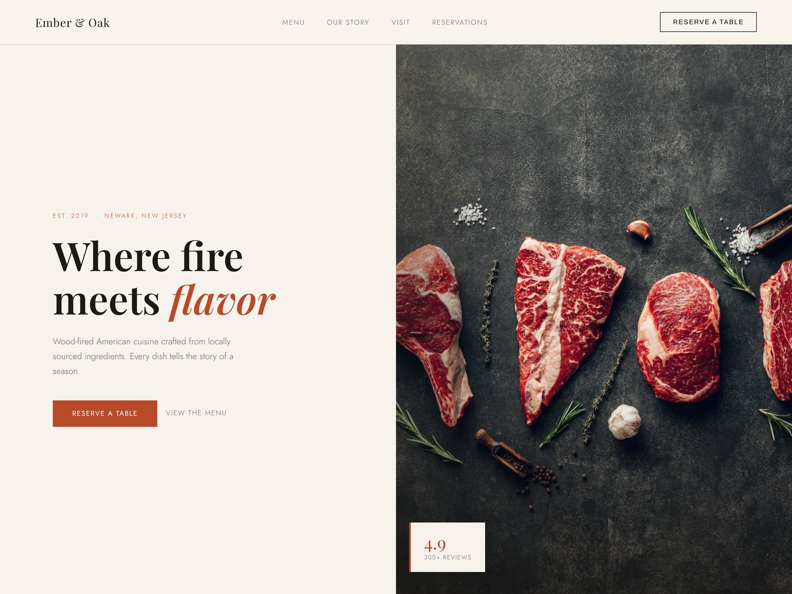 Ember & Oak restaurant website